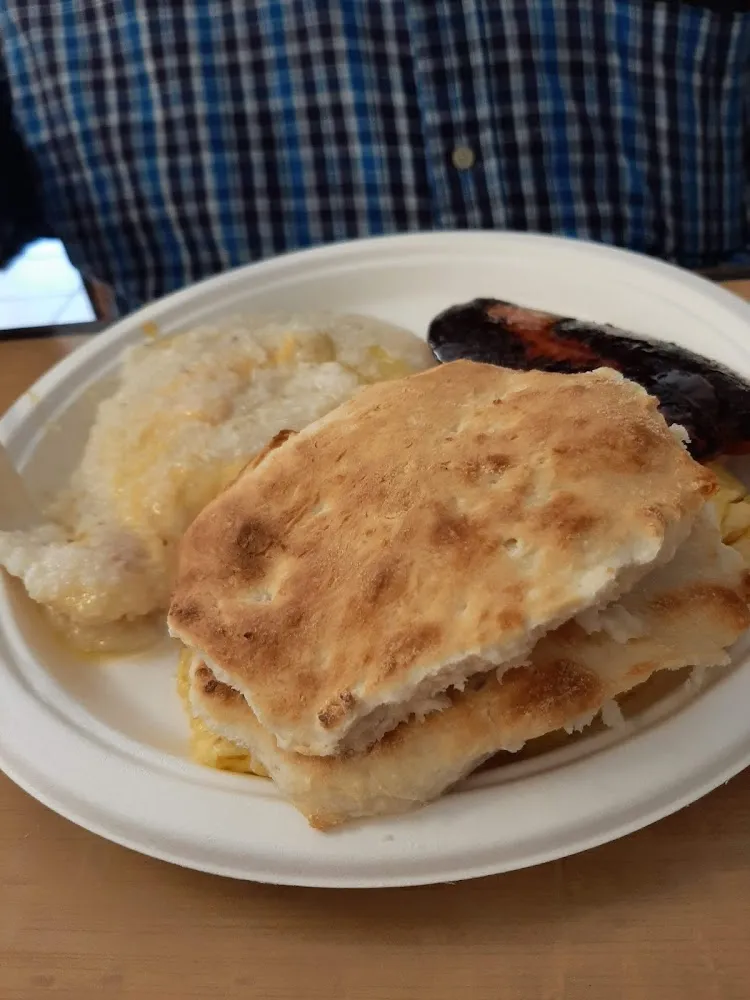 Cheese Grits Sausage Scrambled Eggs and Biscuits